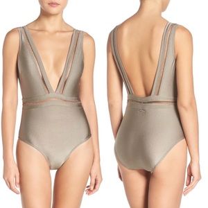 Ted Baker Deep V One Piece Pointelle Swimsuit NWT